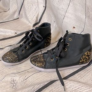 Brash Girl's Leopard, Black & Glitter High-Top Sneakers Size 2